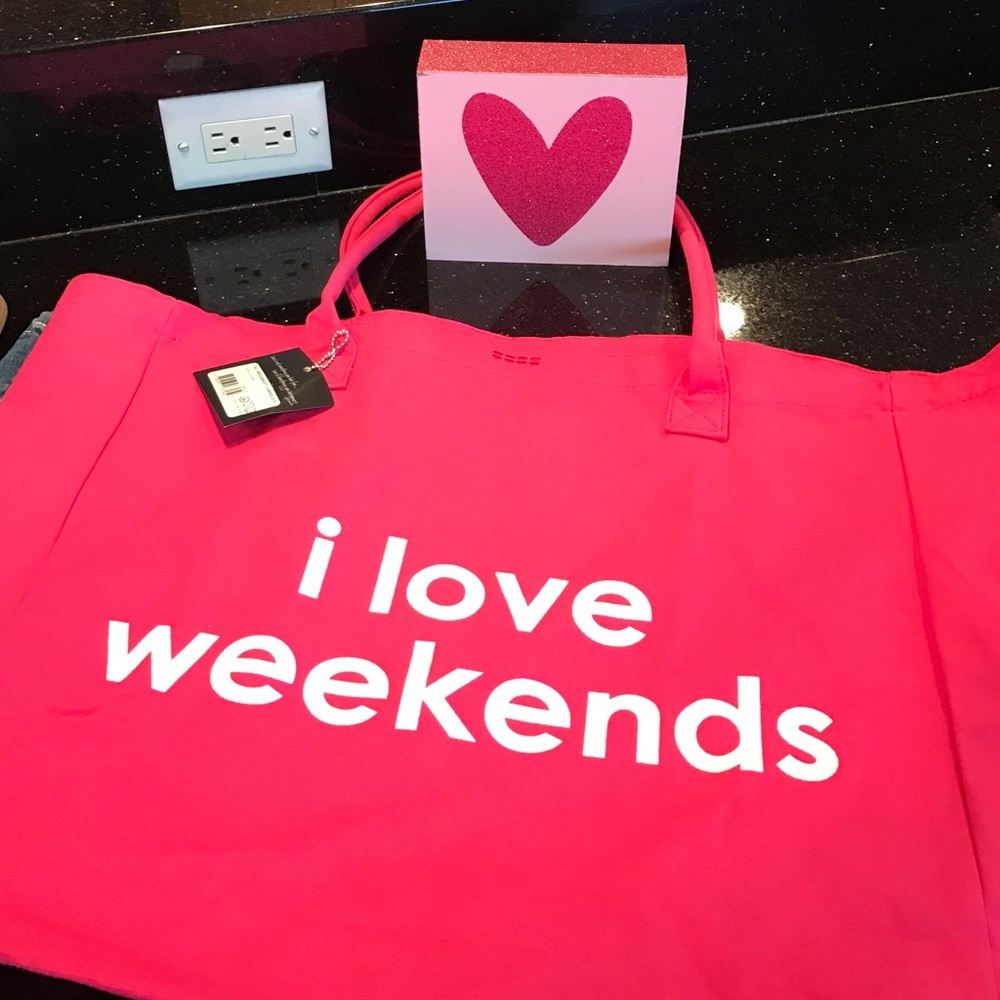 Peace Love World Hot Pink Large Weekend Tote bag LULY BAG